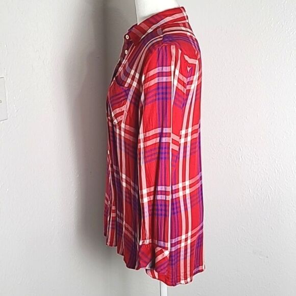 Talbots Red, White & Blue Plaid Buttondown Shirt, Size MP, Medium Petite - Picture 6 of 10